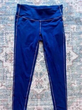 Athleta Transcend Contrast Stitch High Rise Yoga Leggings Royal Blue Workout M